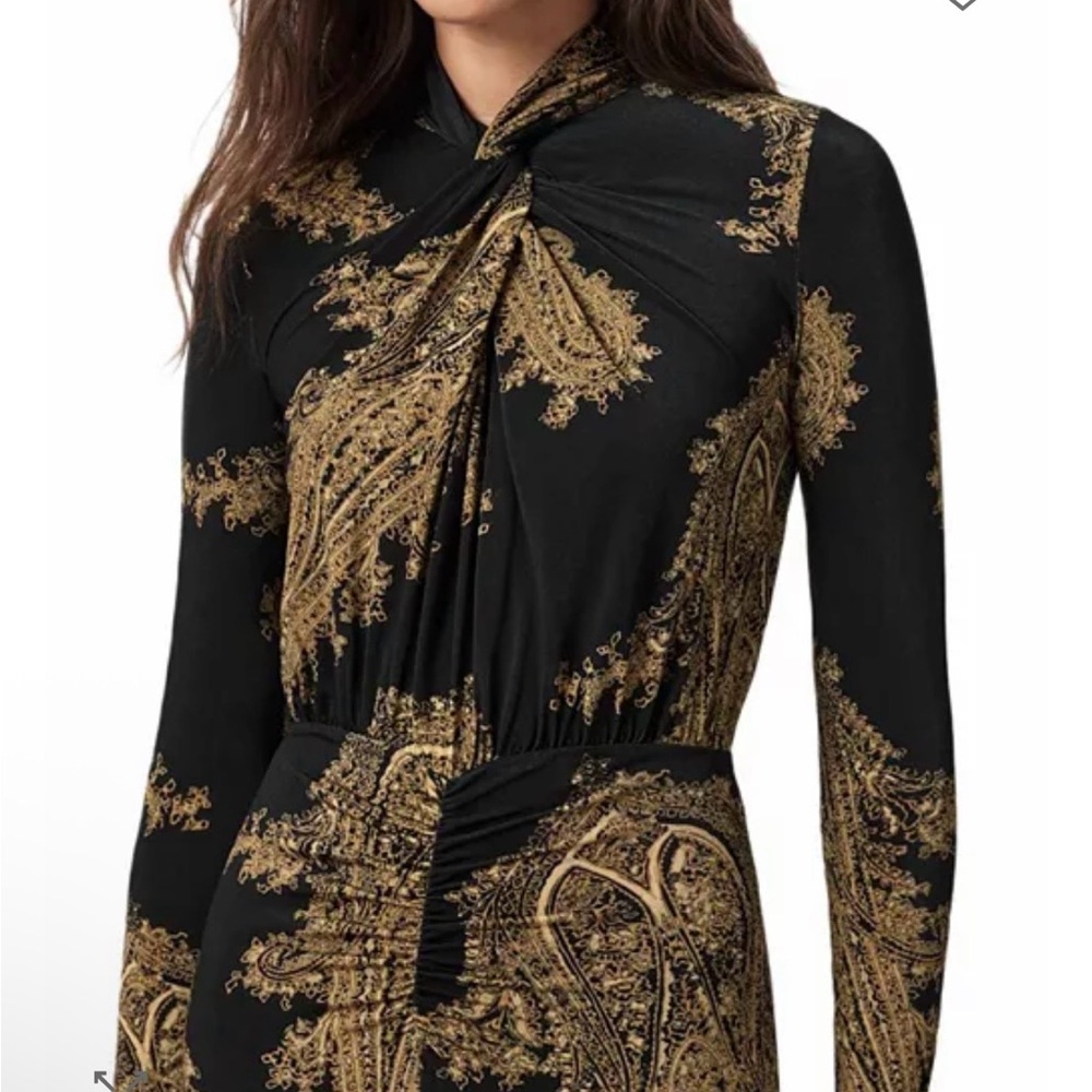 AllSaints Black Maxi Dress with Gold Paisley Print - Picture 3 of 6